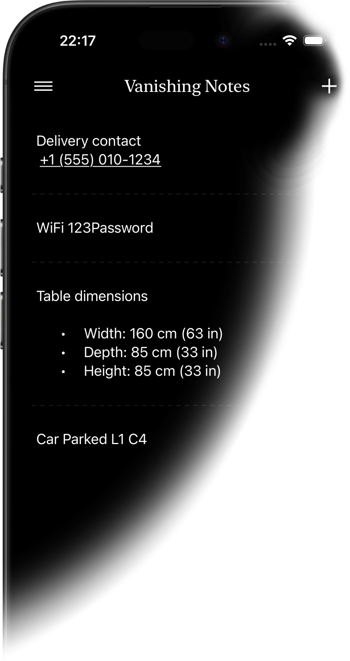 Vanishing Notes App Screenshot