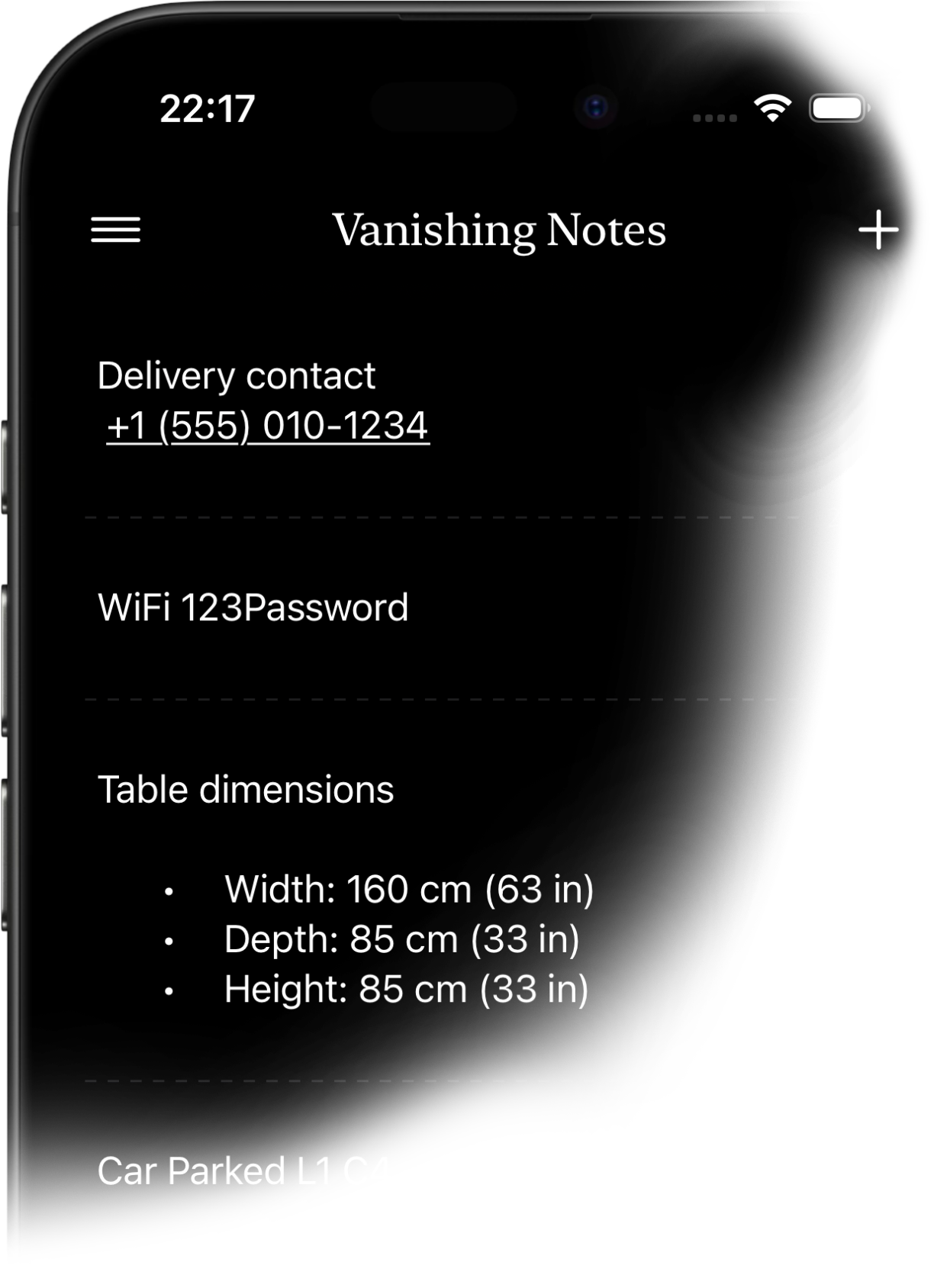 Vanishing Notes App Screenshot