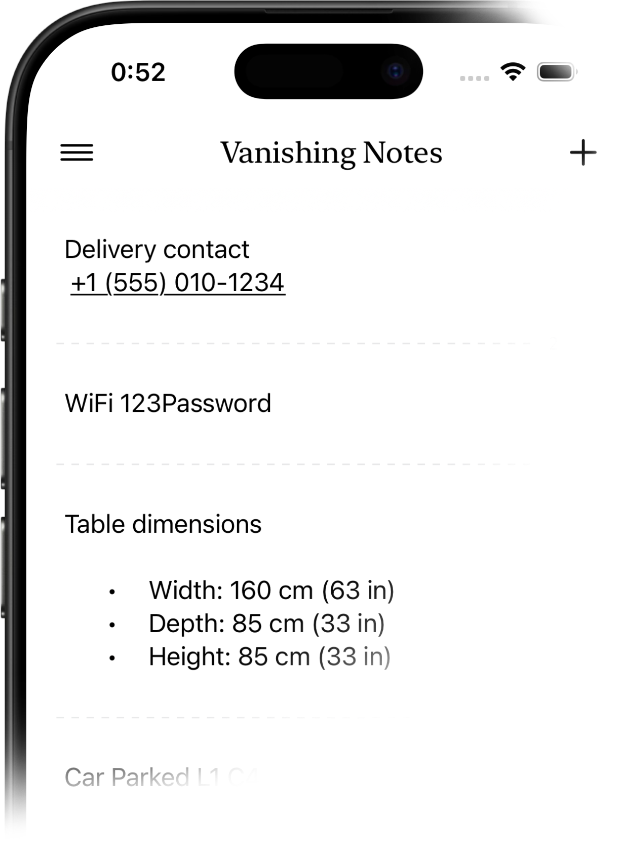 Vanishing Notes App Screenshot